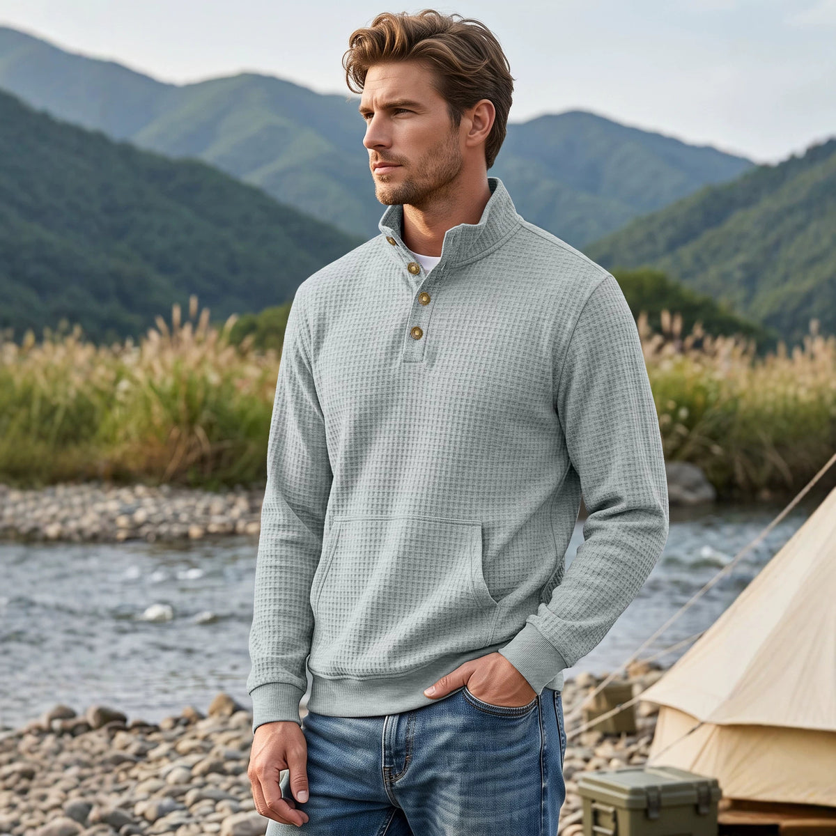 Pulvérisateur de collier de demi-zip en couleur solide, automne et hiver pour hommes