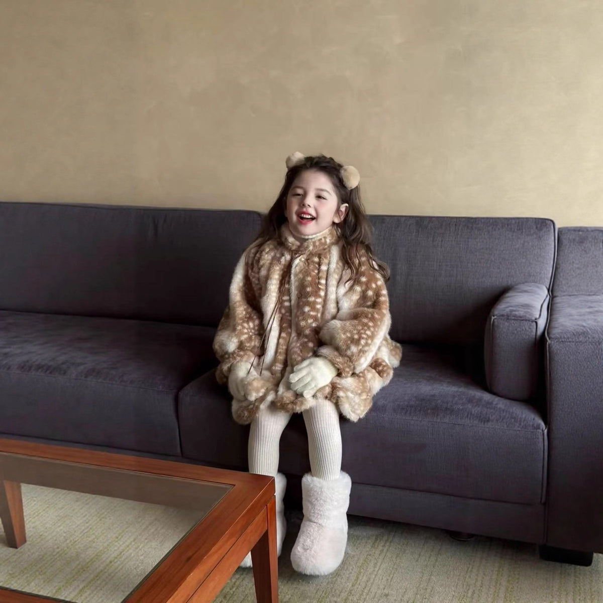 Filles Fawn Deer Ultra-Soft Long-Pile Quilted Warm Coat