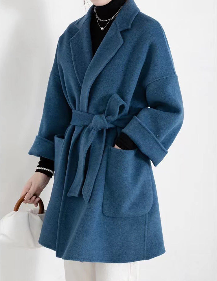 Manteau à double face en laine de longueur moyenne