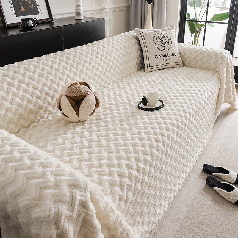 Couvre-sofa à la crème en peluche polyvalente à couleur solide