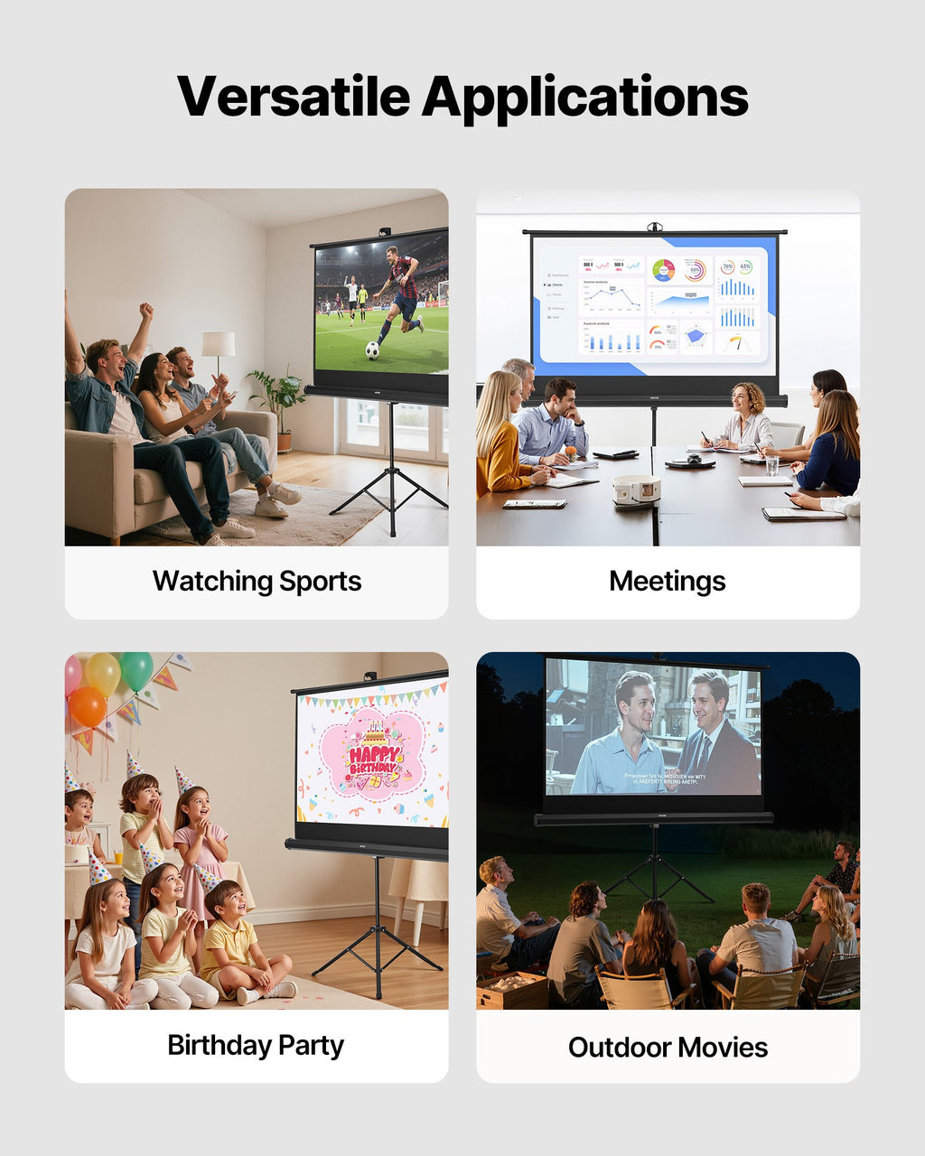 Écran de projecteur trépied avec support 60 pouces 160° large angle 4K HD 16:9 écran