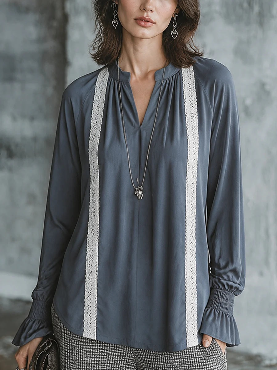 Top femme à manches longues tendance avec la dentelle