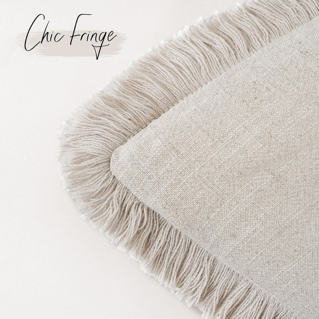 Couverture d'oreiller décoratif en lin frange 18x18 pouce