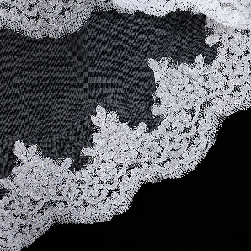 Retro Française Double couche Veil Mariée