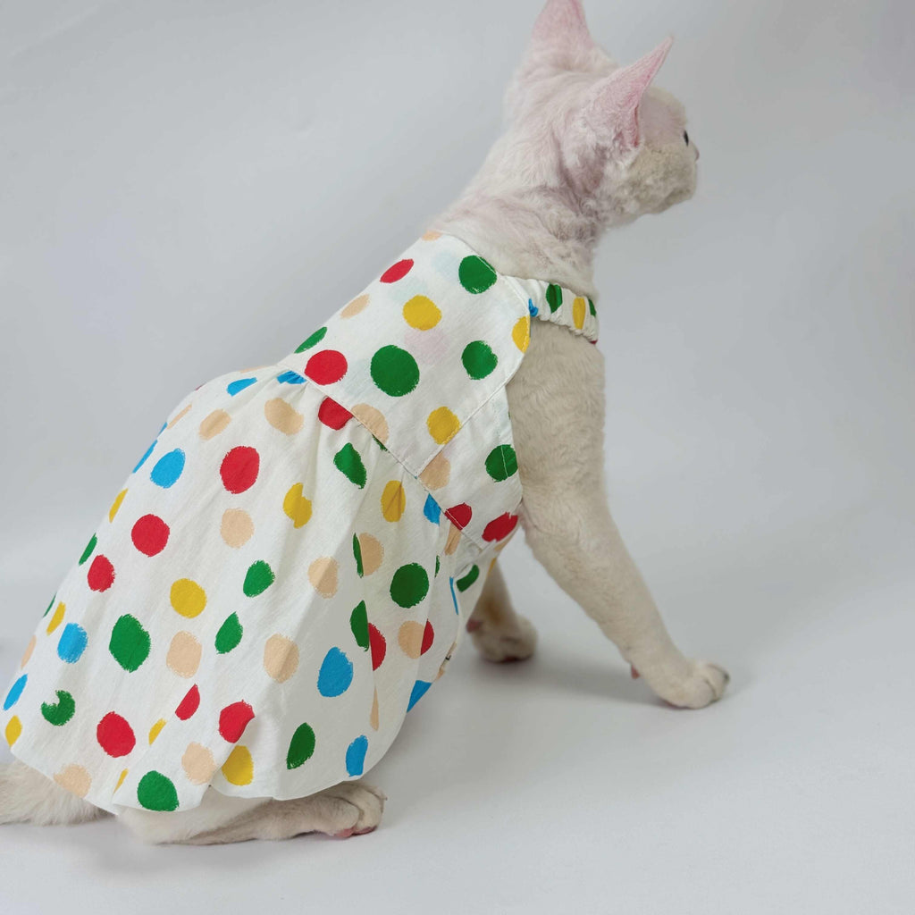 Sphynx Cat Cotton Colorful Polka Dot Summer Dress for Hairless Cats