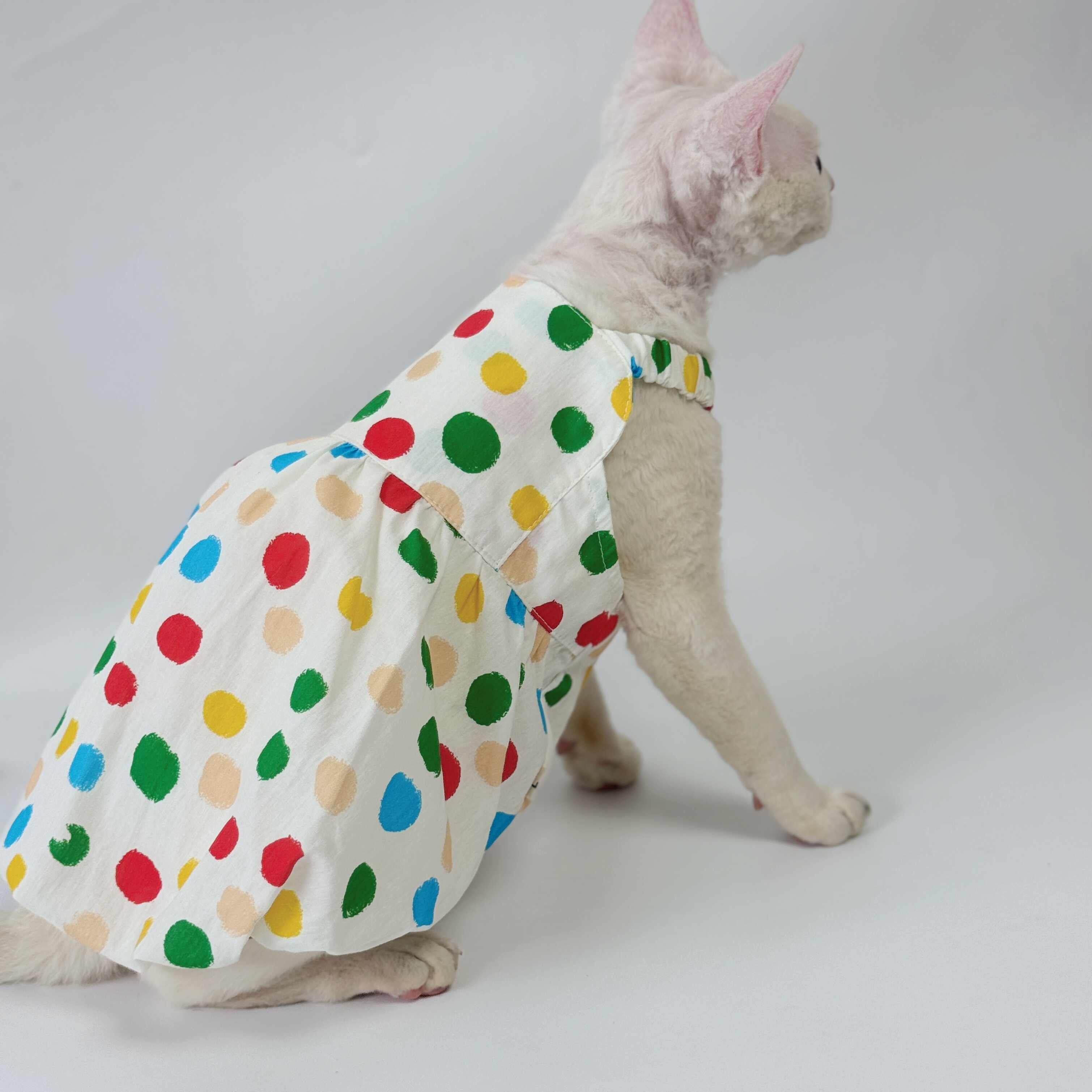 Sphynx Cat Coton Polka Dot Robe Colorée d'été pour les chats sans cheveux
