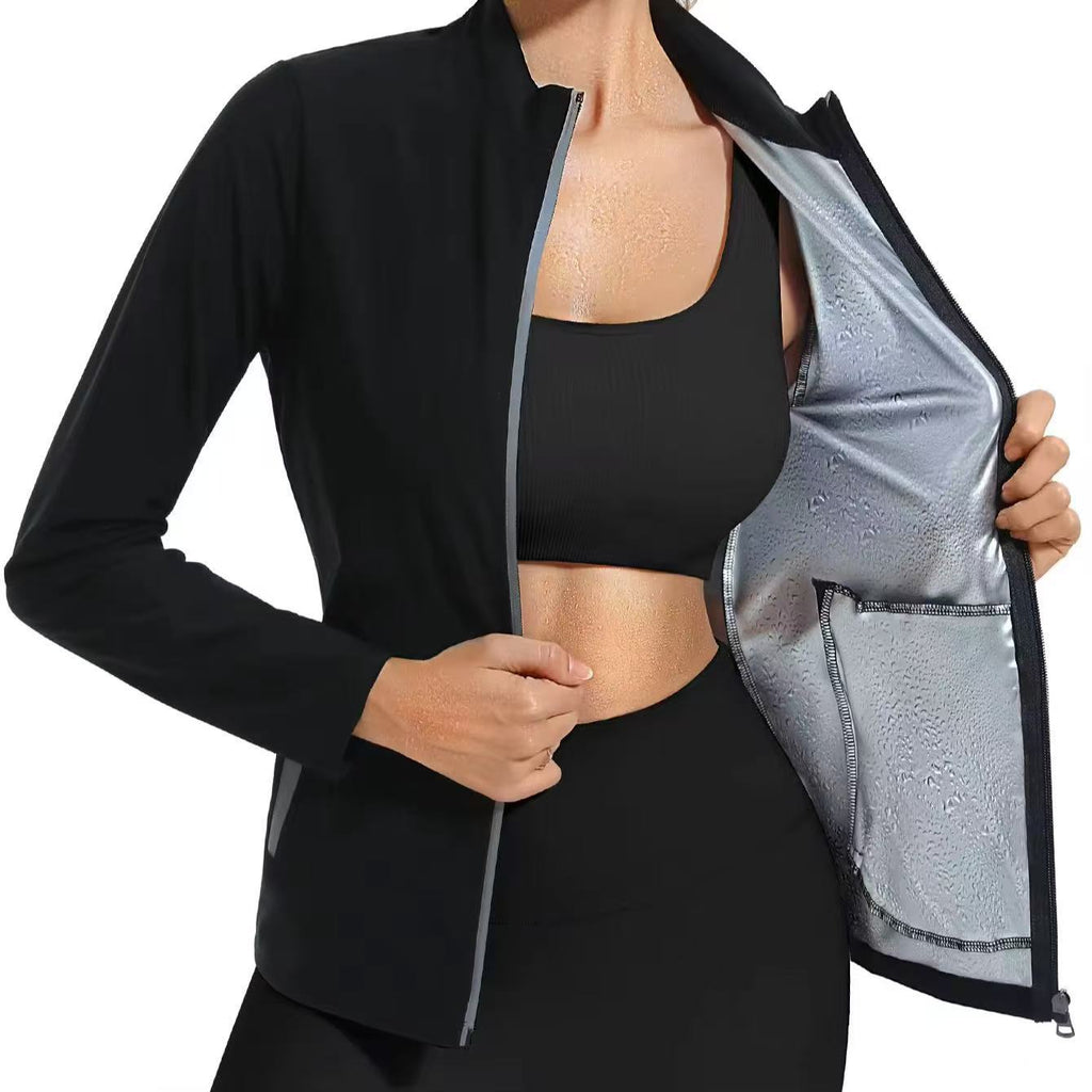 Femmes Fitness Sweaty Workout costume avec Silver-Coated Stand Collar Cardigan