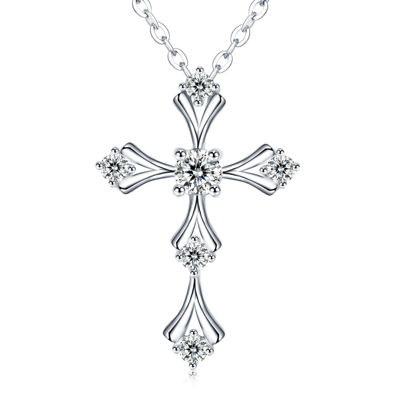 S925 Collier de croix de moussanite en argent sterling