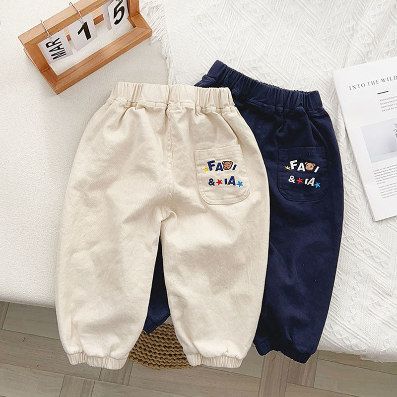 Garçons Pantalons avec Broderie Fun et Cuffed Hems