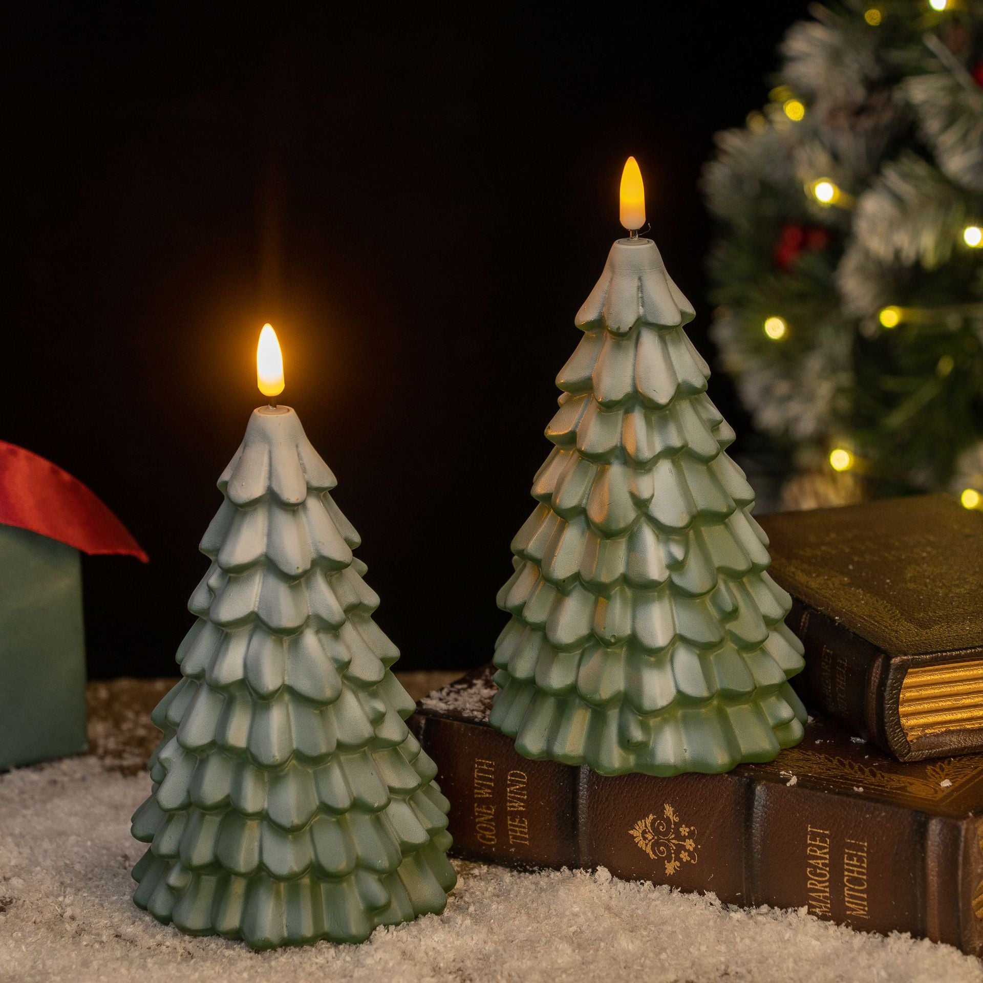 Vinyl Lumineux Arbre de Noël Bougie numérique Lumières Décorations de Noël Ornement de bureau