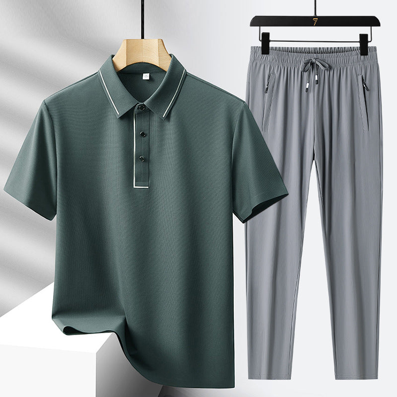 Polo sans couture de luxe haut de gamme en soie de luxe pour hommes Pantalon sport de loisirs