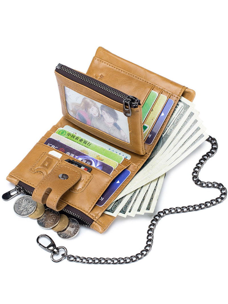 Portefeuille en cuir véritable Retro Compact Bifold Wallet avec double fermeture éclair parfait pour les pièces et
