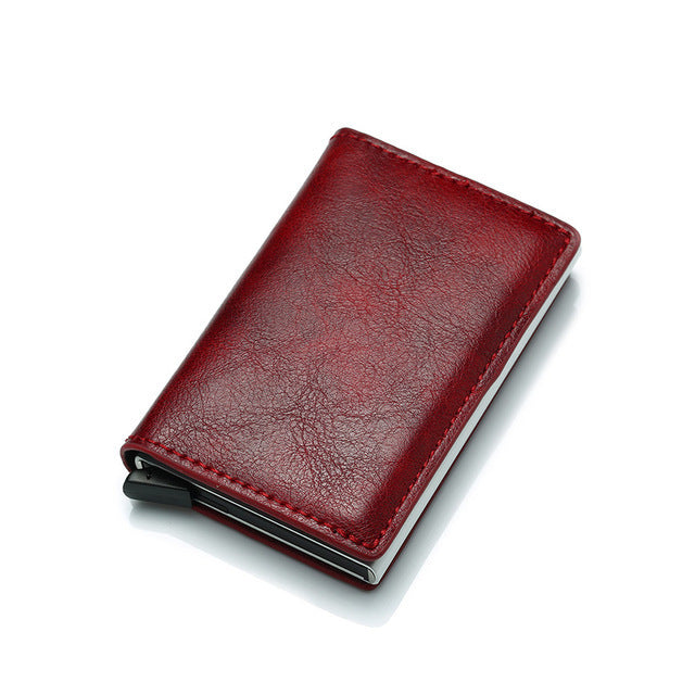 PU Leather Credit Holder Business Money Cash Card Package RFID Wallet Automatique Aluminium A
