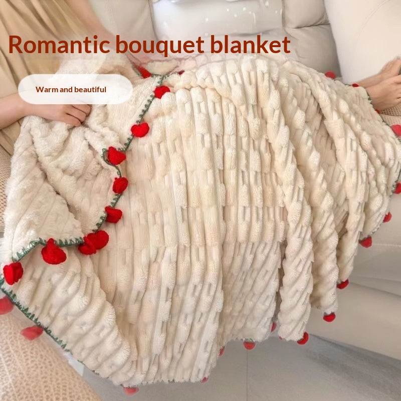 Thickened Rabbit-fleece Canapé lancer avec un motif de Bouquet Rose