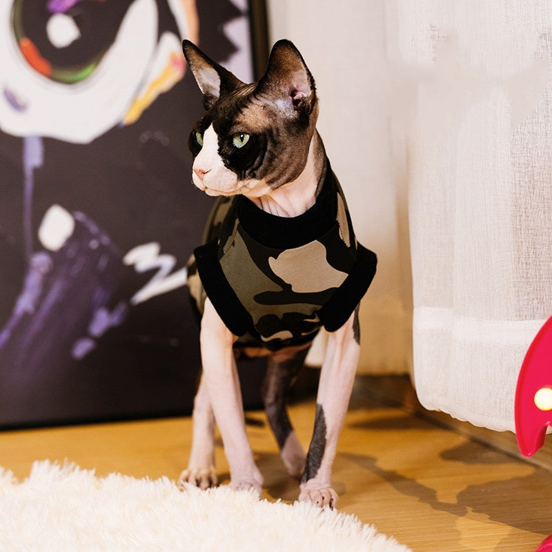 Sphynx Cat Camouflage Cotton Été Chemise Respirante Vêtements légers pour chat sans cheveux