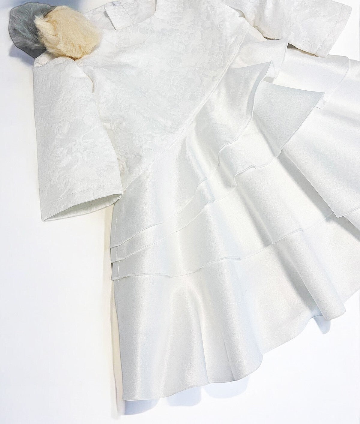 Filles Princesse Blanc Jacquard Satin Robe Élégante Multi-Layer Party porter 2-10Y
