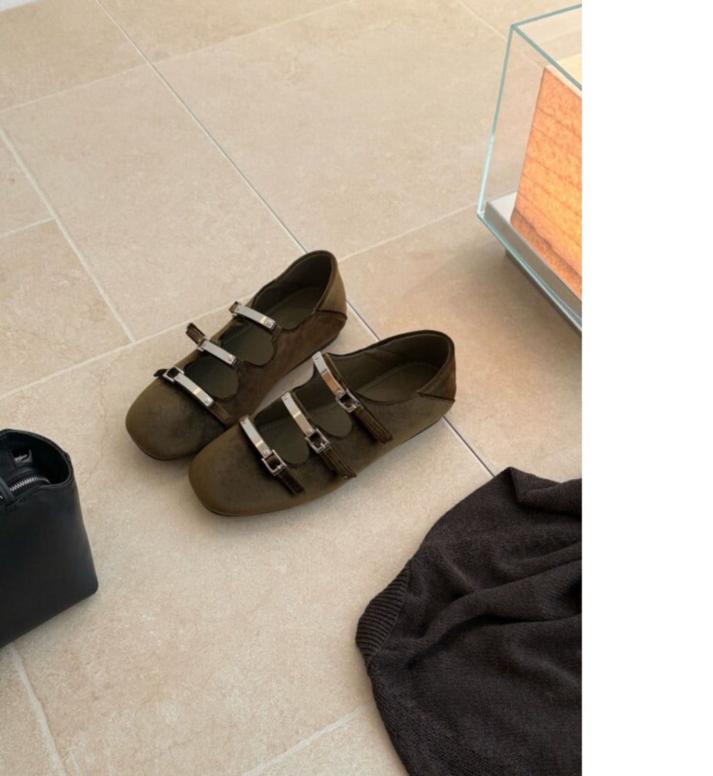 Femmes Metal Buckle Square Toe Mary Jane Ballet Flats