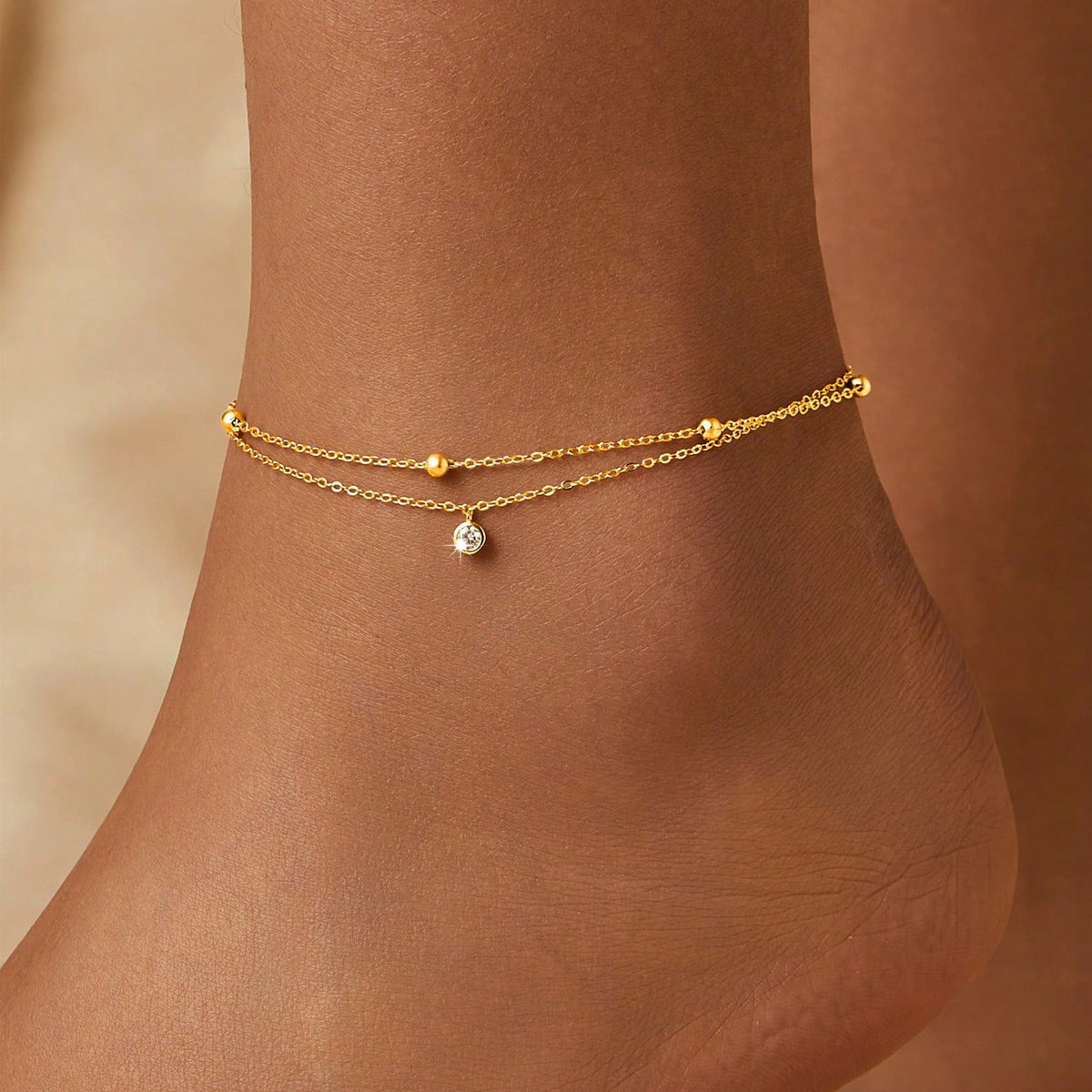 Anklet de Zircon double couche pour les femmes