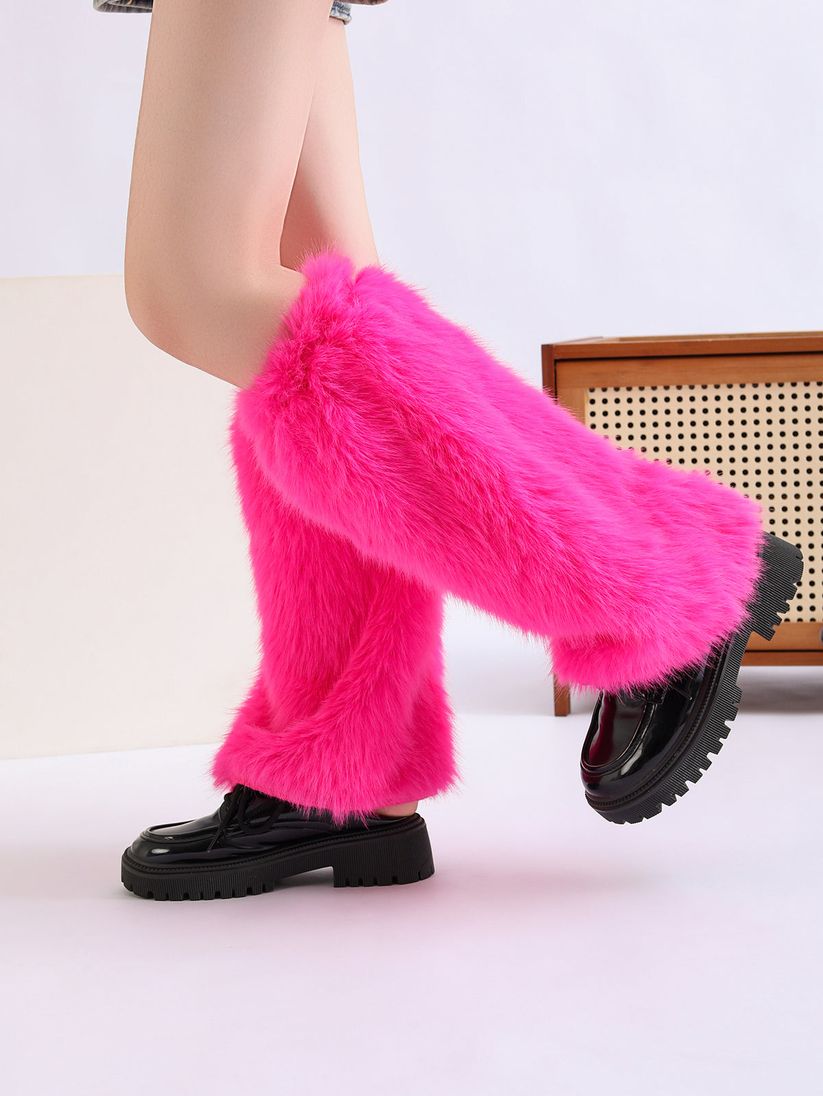 Filles Costumes Y2K femmes Outfit Accessory Faux Fur Fluffy Long Bottes Coffre-fort Fuzzy Le