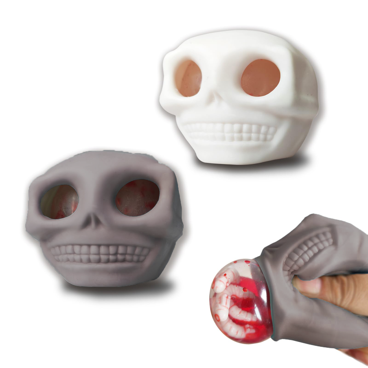 Balles anti-stress d'Halloween pour adultes - Squeeze Crâne Jouets avec sang et agglomérés