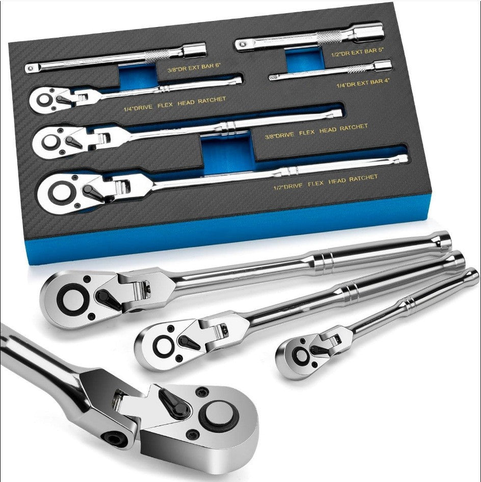 6Pcs Flex tête pivotante Cliquet ensemble de clé Multi Drive
