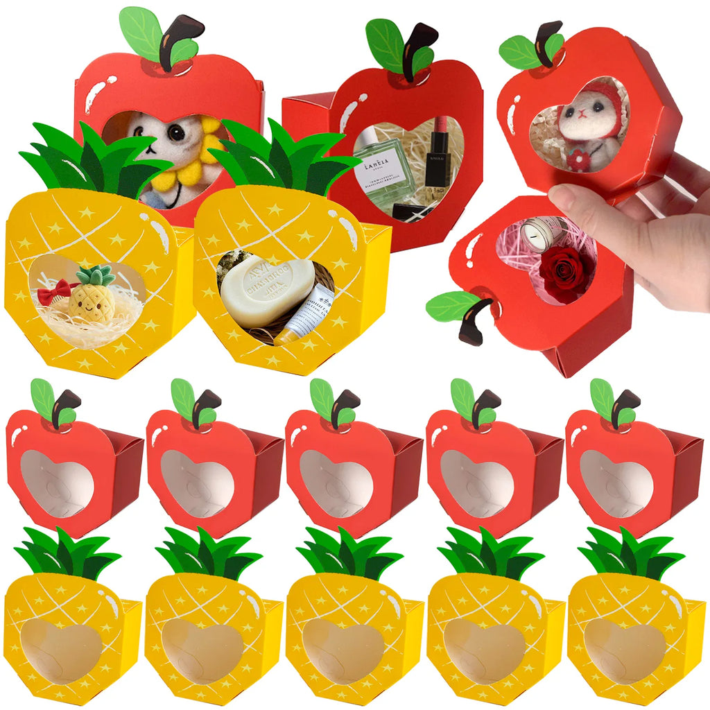 20 Mini boîtes cadeaux avec fenêtre 3D en forme d'ananas de pomme Boîte de cuisson Boîte de traitement de papier Contai