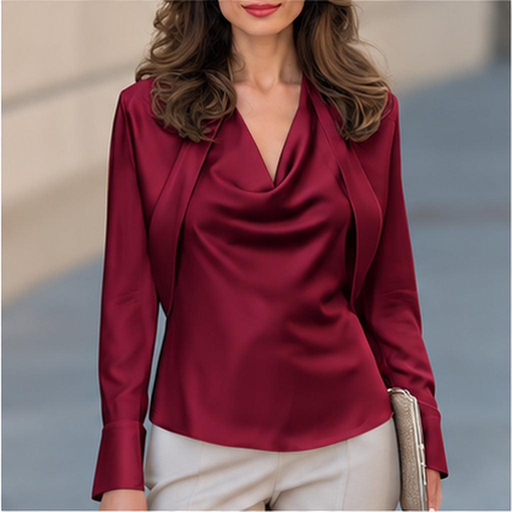 Chemise à manches longues à col V pour femme