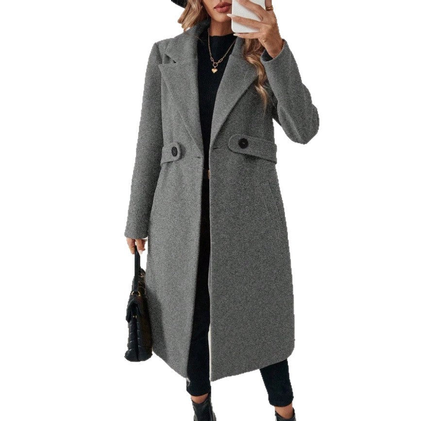 Manteau en laine de couleur unie pour femmes avec un motif Lapel et double-bras