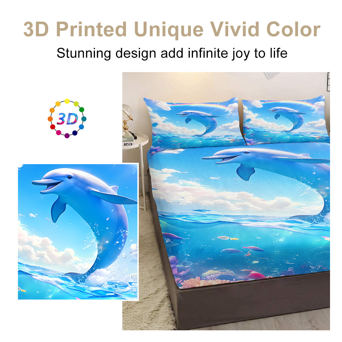 Ensemble de draps 3Pcs Dolphin Imprimé avec 1 draps