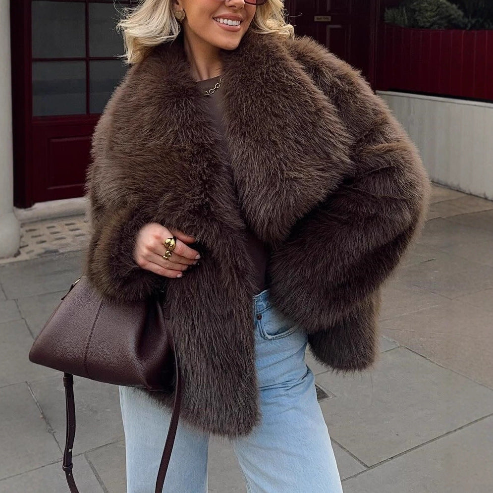 Femmes Automnehiver Top Manteau en peluche courte