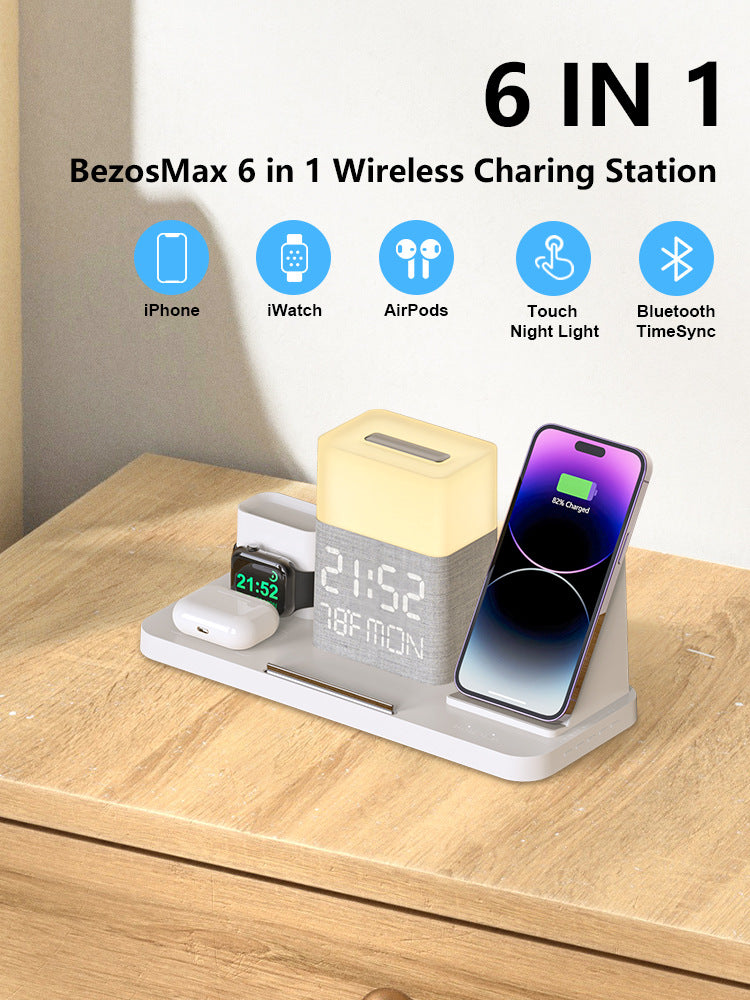 6-en-1 Ensemble de recharge sans fil Touch Night Light Téléphone mobile Bluetooth temps de synchronisation