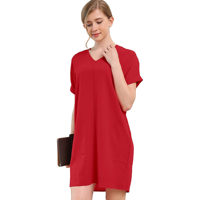 Robe de décoration à manches courtes en col V-n occasionnel