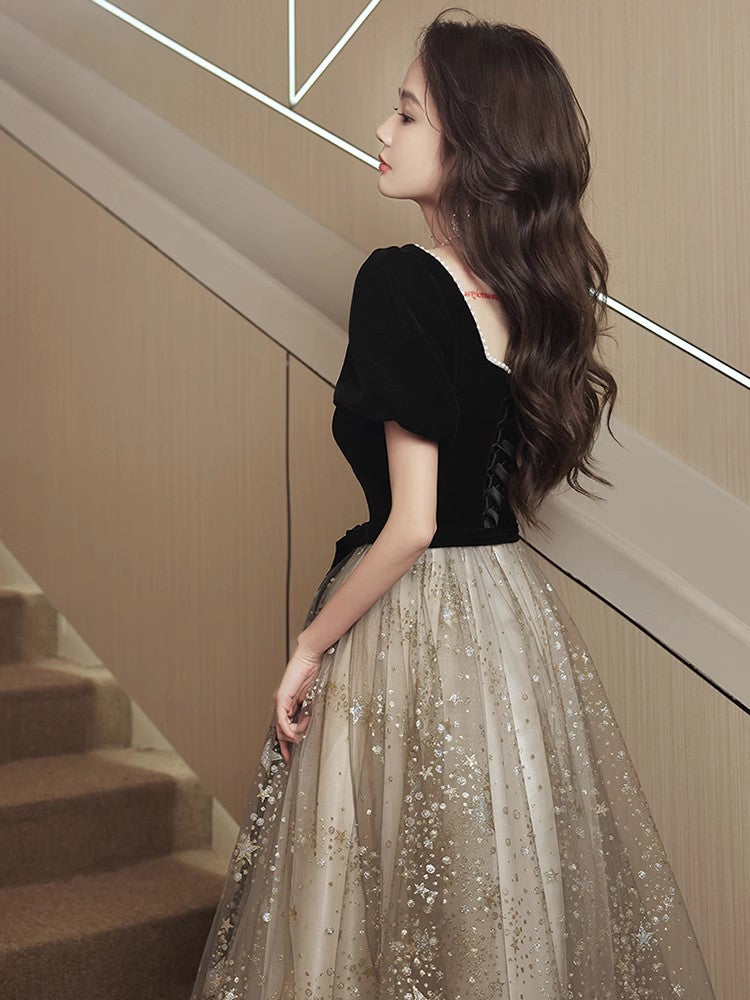 Robe de soirée française légère et luxueuse noir