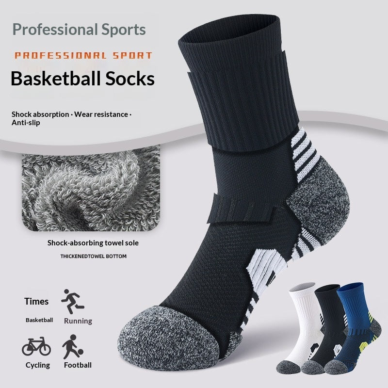 Chaussettes de basketball pour hommes Longueur mi-calf avec une semelle en tissu Terry