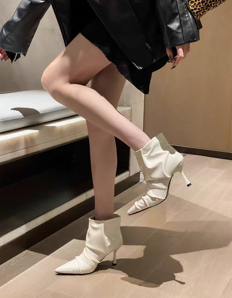 Automne Femmes Style français Toe pointu Stiletto Talon élevé Élégant Bottes de cheville sexy