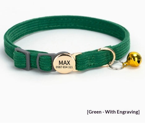 Boucle de sécurité Corduroy personnalisable avec nom de chien Collier de chat élégant et personnalisé