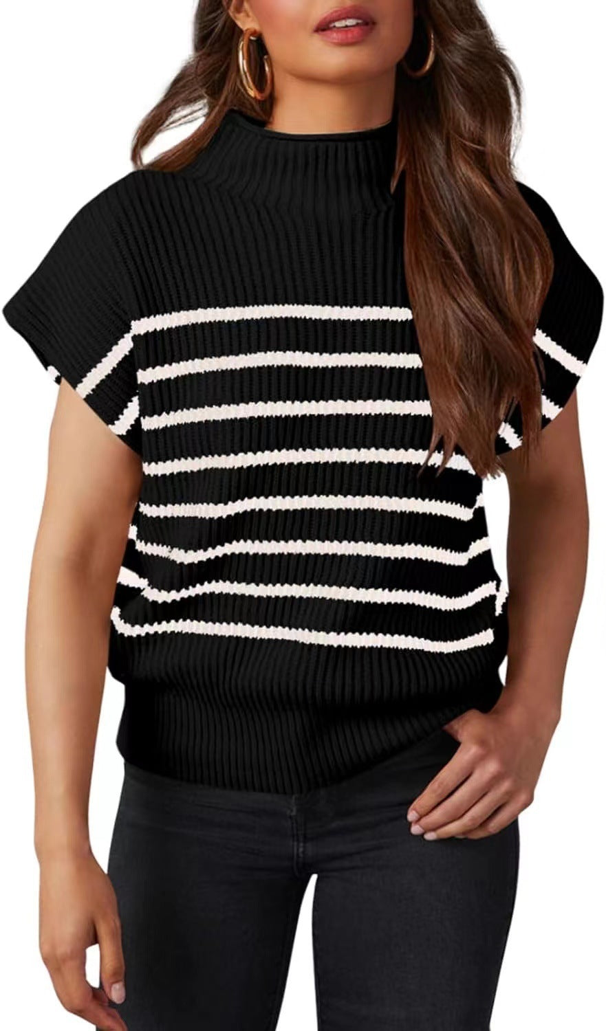 Casquette de sweater pour femmes européennes et américaines d'Amazone Manches Petit col tortueux TEUM Perdre la côte Kn