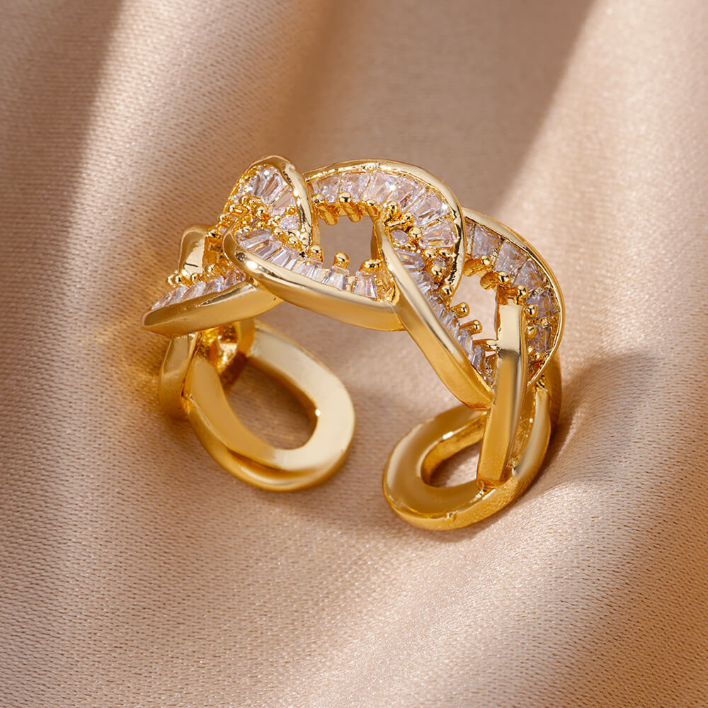 Hot-Selling 18K Gold-Plate entièrement diamante Luxury Non-Fading Anneau ouvert pour les femmes