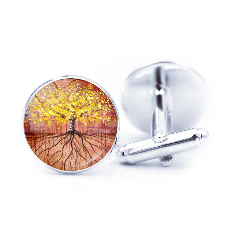 Pierre du temps simple arbre de vie Cufflinks