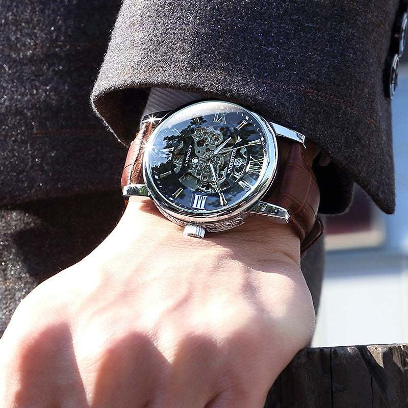Montres mécaniques mécaniques tissées en mesh pour hommes