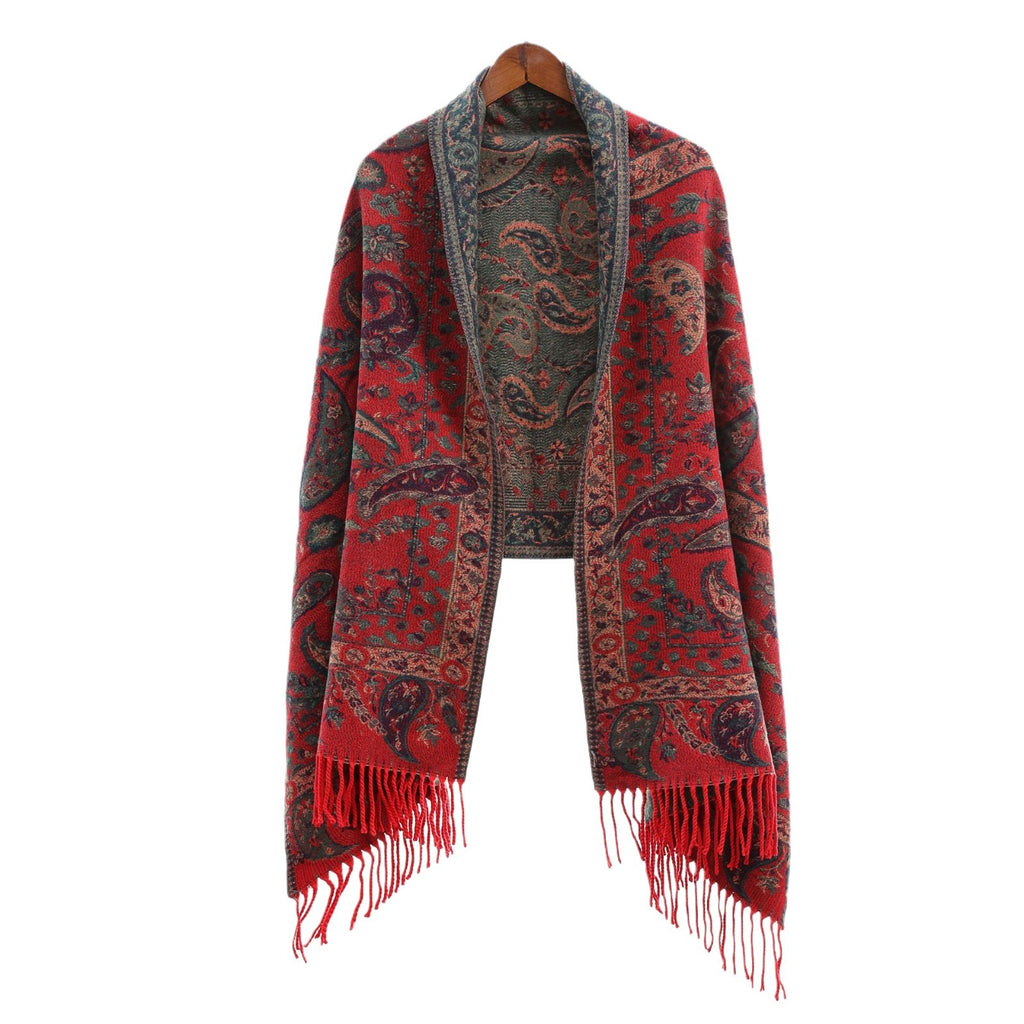 Vêtements de dessus de style ethnique Ankeila Red Faux-cashmere Climatiseur Châl Écharpe