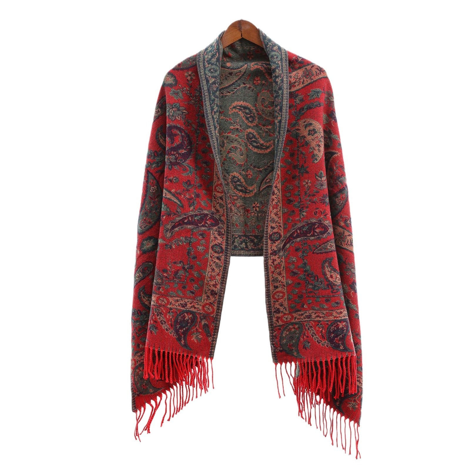 Vêtements de dessus de style ethnique Ankeila Red Faux-cashmere Climatiseur Châl Écharpe