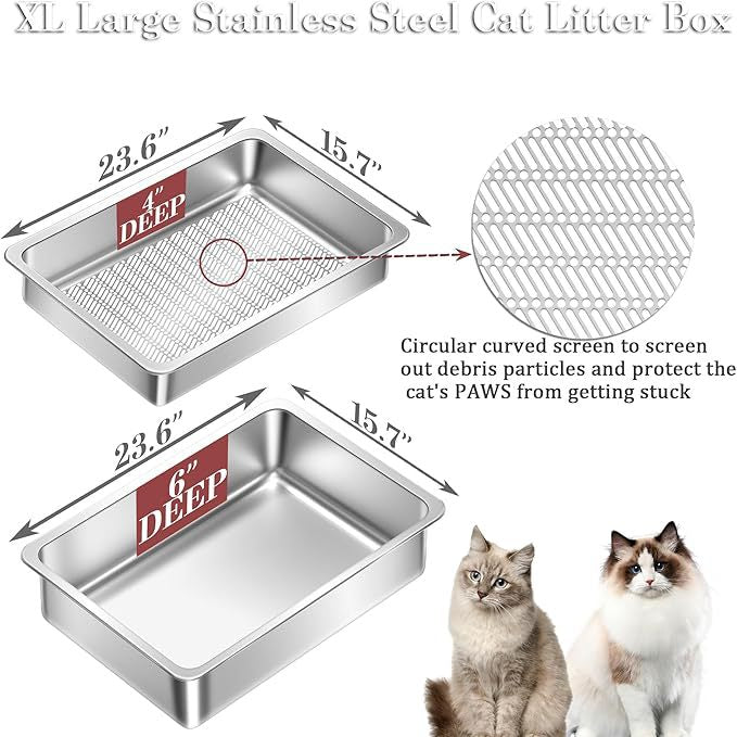 Filtre en acier inoxydable Cat Litter Box Détachable et ouvert Toilette Cat