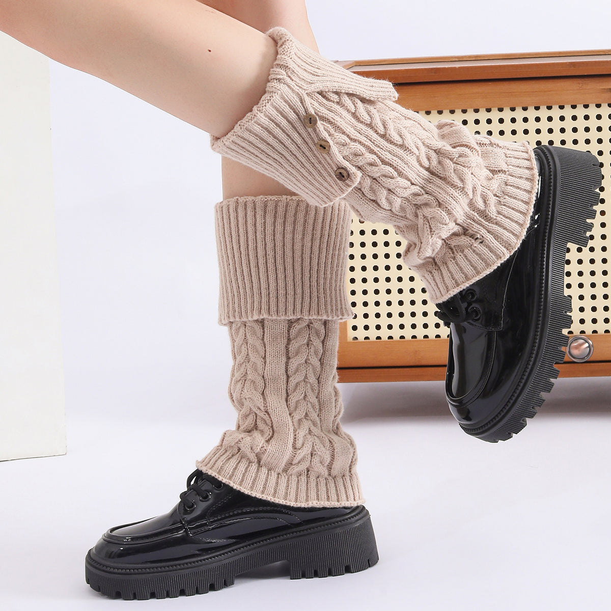 Automne Hiver épais Acrylique tricoté jambes chaud avec rayures modèle slouch Style pour les femmes