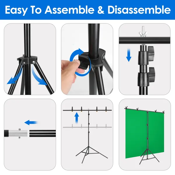 6.5x8.5FT T Forme Photo Vidéo Déposer Support arrière lourd Service arrière Support réglable Photog