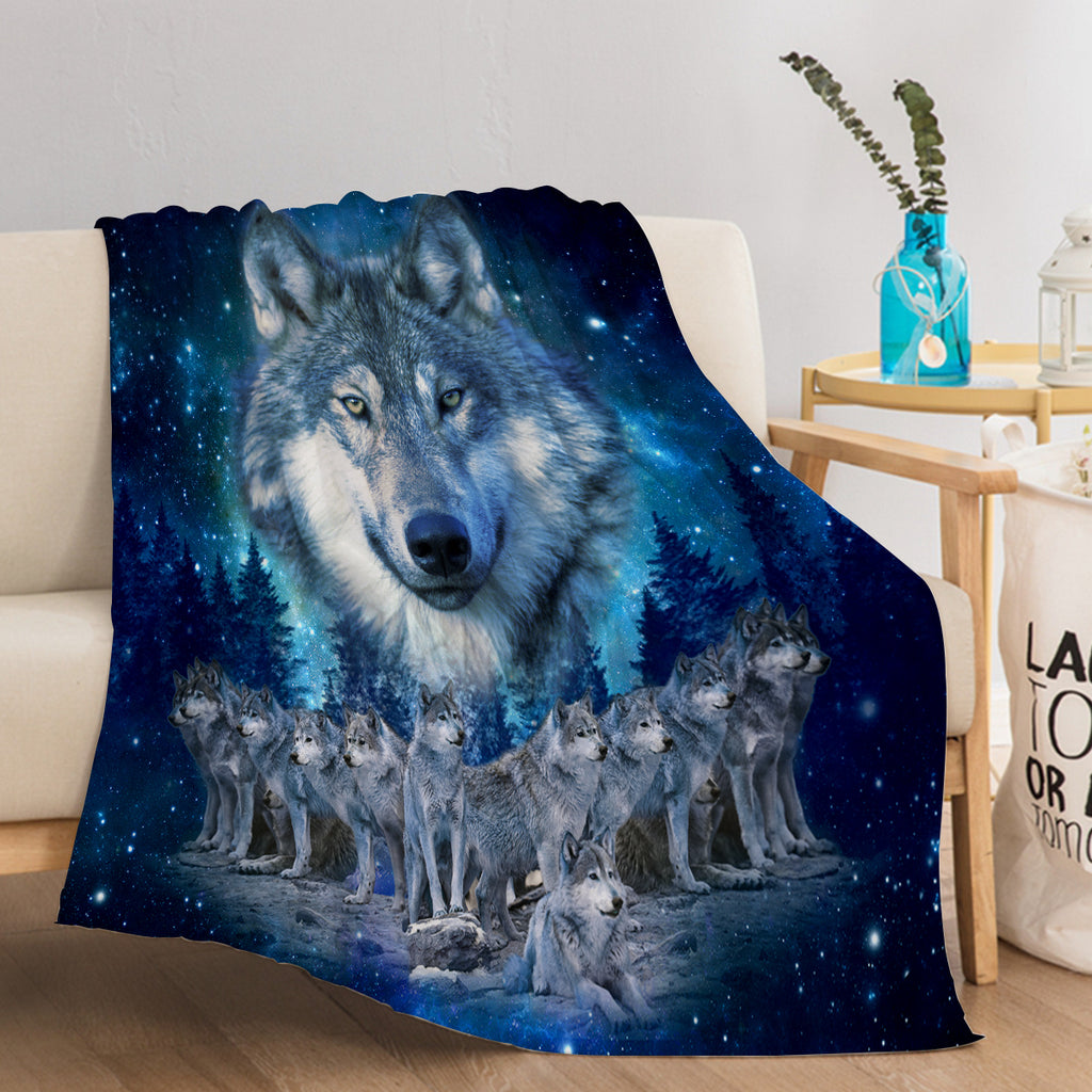 Bleu Loup Flèche Flanneau Couverture Nature Faune Couverture Flèche Cozy Loups d'hiver Animaux