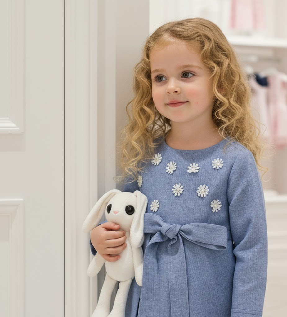Filles Vieille Jupe Long Coton Doublure Princesse Bleu Coton Party Robe