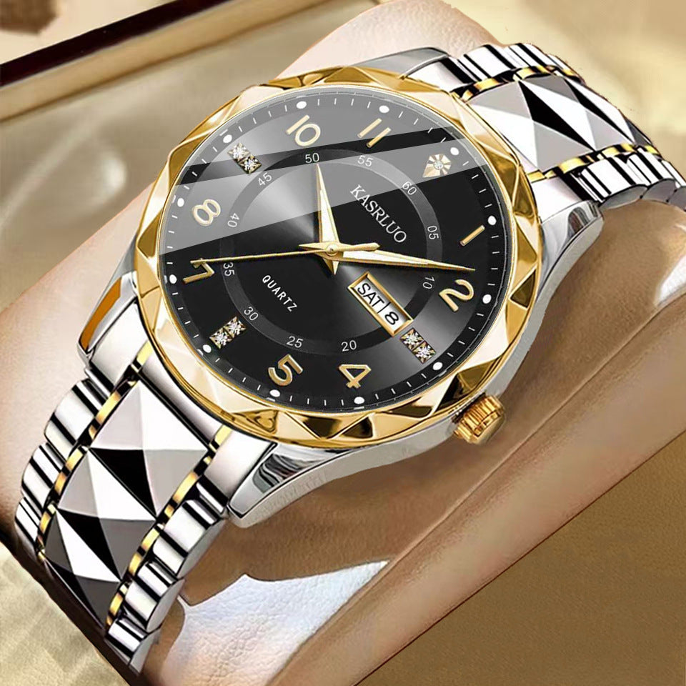 Dual Calendar Homme Mode Imperméable Montre Quartz Lumineuse