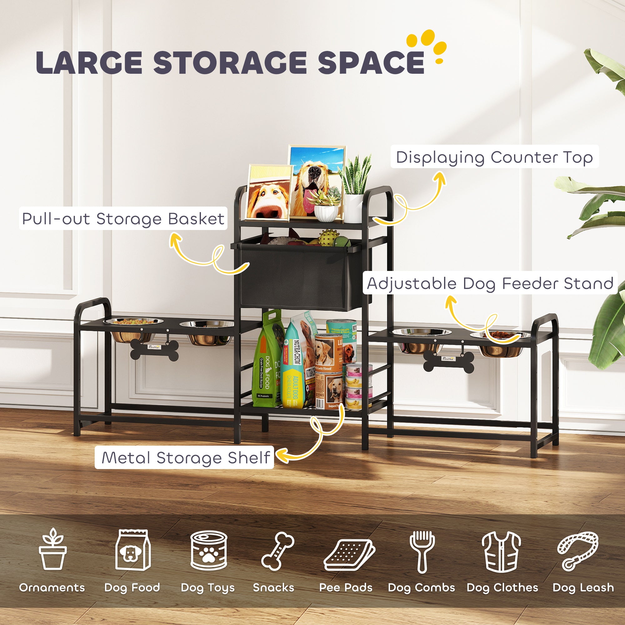 3 hauteur réglable chien Bowl Stand avec 2 stations d'alimentation