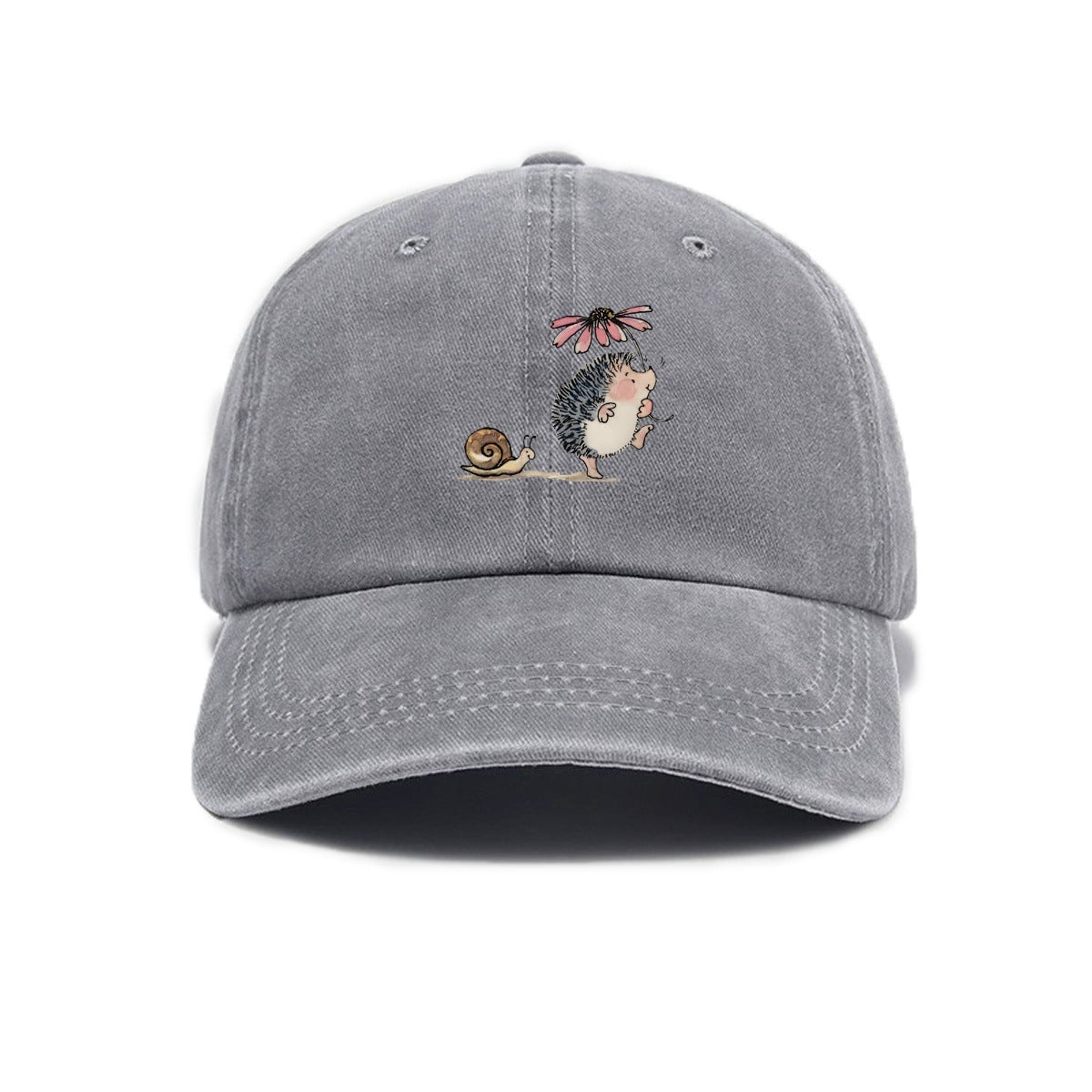 Simple cartoon Hedgehog et escargot imprimé Lavé l'ancienne casquette de baseball